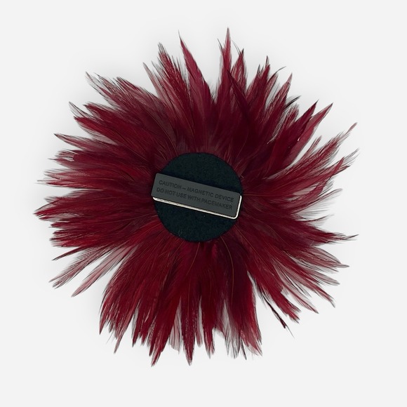 Chico's Red Burgundy Feather Brooch Rhinestone Fascinator Flower Floral Magnet - Picture 2 of 4